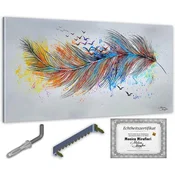 shumee Monica Mirafiori I 100 % ROČNO POSLIKANA I Slika Plume 140x70cm | Ročno poslikana slika | Akrilna slika | Zelo velika akrilna slika I Moderna umetnost I Umetniške slike