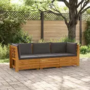 Set vanjskih sofa s jastukom 3 Komad Smeda Cvrsto drvo akacije