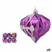 Set božicnih kuglica Dijamant Vijolicasta Srebrna Plastika 8 x 9 x 8 cm (12 kom.)