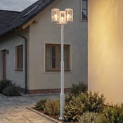 Zunanja svetilka Lucande Siveta, višina 240 cm, 3-kraka, svetlo siva - svetlo siva, prosojna - Aluminij