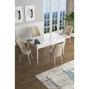 Hanah Home trpezarijski set Han, sto na razvlacenje i 4 stolice, bela ploca, krem tkanina Jerry