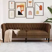 Vidaxl vidaXL Chesterfield kavč, 3-sedežni, rjav, oblazinjenje iz blaga