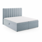 Svetlo modra boxspring postelja s prostorom za shranjevanje 180x200 cm Gina – Milo Casa