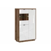 Vitrina Boston CE103 Tamna Delano hrast, Sjajno bijela, S vratima, 157x94x43cm