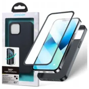 shumee Ovitek za iPhone 13 Pro Max, zadnji in sprednji pokrov + kaljeno steklo, črn