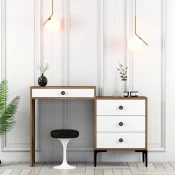 Hanah Home Sto za šminkanje Lizbon 551, 124x84.7x40 cm, Orah-beli