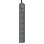 TRACER Produzni kabl 1.8m 6 uticnica sa prenaponskom zastitom i prekidacem grafit TRALIS47025