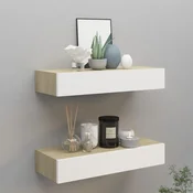 shumee vidaXL Stenske police s predalom 2 kosa hrast in bela 60x23,5x10 cm MDF