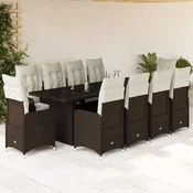 Vidaxl Vrtna bistro garnitura 11-delna z blazinami rjav poli ratan
