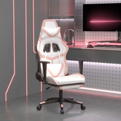 vidaXL Gaming stol z oporo za noge belo in roza umetno usnje
