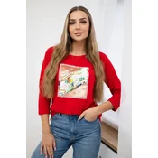 Blouse with 3D Bird red graphics