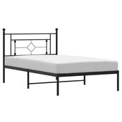 Vidaxl Kovinski posteljni okvir z vzglavjem črn 107x203 cm