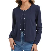 Ženski odprt kardigan za dojenje z dolgimi rokavi, elastična bluza za nosečnice in dojenje, diskretno dojenje z gumbi, dihajoč hitro sušeč material odporen na vlago, temno modra, velikost XL