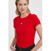 Majica kratkih rukava Tommy Jeans za žene, boja: crvena