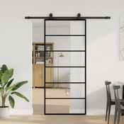 vidaXL Drsna vrata z opremo črna 90x205 cm ESG steklo