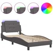 Vidaxl Posteljni okvir z LED brez vzmetnice Zadar siv 100x200 cm