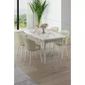 HANAH HOME Rasklopivi trpezarijski sto i stolice (5 delova) Asfel White Marble Cream