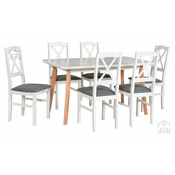 Komplet za jedilnico Oslo 7 bela/bukev + 6 stolov Nilo 11 bela 1B hygge 96