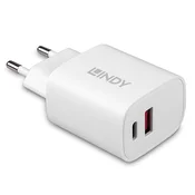 LINDY punjac za zidnu uticnicu, punjac za mrežu, 1x USB-A, 1x USB-C, 20W, bijeli 73413