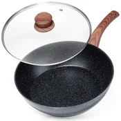 Northix Granitna ponev s steklenim pokrovom BLACK&WOOD 28 cm, 3,5 l