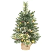 HOMCOM Božično drevo majhno visoko 60 cm s 35 belimi vgrajenimi LED lučmi, mini božično drevesce s storži, 64 negorljivih vej in tkaninsko podnožje, zeleno