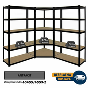 Ugaona polica 180x90x90x45cm, 5x175kg + 2 police 180x100x45cm, 5x175kg antracit