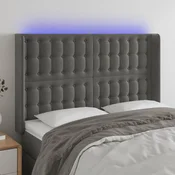 Vidaxl vidaXL Vzglavje postelje z LED diodo temno sivo 147x16x118/128 cm žametno