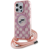 Karl Lagerfeld KLHMP15LHCKCKLCP iPhone 15 Pro 6.1 pink hardcase IML Crossbody Monogram Karl  Choupette Head MagSafe (KLHMP15LHCKCKLCP)