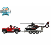 Kids Globe Traffic terenski automobil 13 cm metalni unatrag s prikolicom + helikopter 20 cm