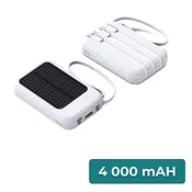 Powerbank s solarno ploščo 4 kabli za polnjenje 4000 mAH bela