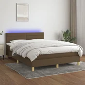 Greatstore Box spring postelja z vzmetnico LED temno rjava 140x190cm blago