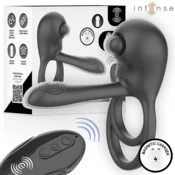 VIBRACIJSKI EREKCIJSKI OBROČEK Intense Spike Black - dvojni obroček, vibrator za pare, stimulacija klitorisa, daljša erekcija
