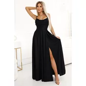 589-1 Long dress with subtle shine and corset lacing at the back - black with glitter