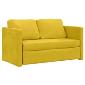 Vidaxl Talni raztegljiv kavč 2 v 1 temno rumen 122x204x55 cm žamet