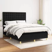 Greatstore Box spring posteljni z vzmetnico črn 140x190 cm blago