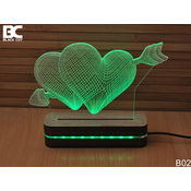 Black Cut 3D Lampa Srce Zelena