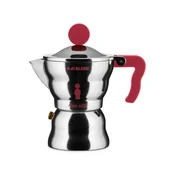ALESSI moka kafetiera espresso, za 1 skodelico, rdeč ročaj, aluminij