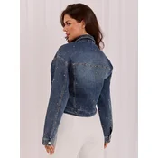 Temno modra jeans jakna z jeans okraski
