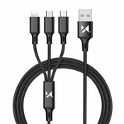 MG 3in1 kabel USB - USB-C/ Micro USB/Lightning 2.8A 1.25m, črna