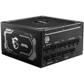 MSI MAG A1250GL PCIE5 Power Supply 1250W, 80 PLUS Gold, 135 mm Fan Size, Protections: OCP/OVP/OPP/OTP/SCP/UVP, Active PFC Design, Flat Cable Equipment, Dimensions: 150mmx150mmx86mm, 5Y Warranty