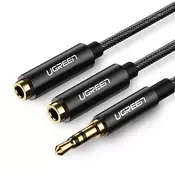 UGREEN kabel 3,5 mm utikač - Aux stereo razdjelnik, M/Ž/Ž, 0,2 m, crni 10532