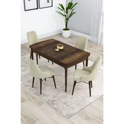 Hanah Home trpezarijski set Kar, sto na razvlacenje i 4 stolice, ploca u dekoru drveta Baroque, krem tkanina Babyface