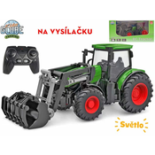 Djecji Globe R/C traktor zeleni 27 cm s prednjim utovarivacem na baterije sa svjetlom od 2,4 GHz