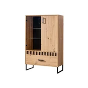Vitrina Ogden P124 Artisan hrast, Crna, S ladicama, S vratima, 142x90x40cm