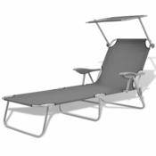 VIDAXL vrtni ležalnik s streho (58x189x27cm), siv