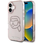 Karl Lagerfeld KARL LAGERFELD iPhone 16 ovitek KLHCP16SHKHDCELP (IML Rhinestones S K Head) roza