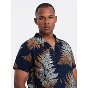 OMBRE Moška vzorčasta viskozna majica s kratkimi rokavi V3 OM-SHPS-0113 fern MDN125754 XXL