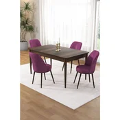 Hanah Home trpezarijski set Pir, sto i 4 stolice, ploca u dekoru drveta Baroque, ljubicasta tkanina Babyface
