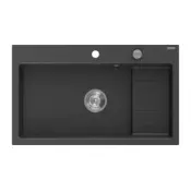 Mexen Omar granitno korito za pomivalno korito, enokomorno, 800 x 480 mm, črno s pegami, kromiran sifon - 6520801005-76