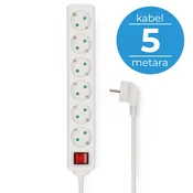 Produžni Kabel | 6 Uticnica | Kabel 5 m | Prekidac | Bijeli